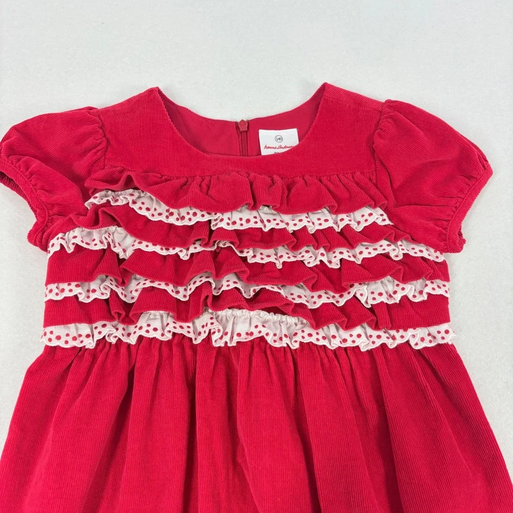 Hanna Andersson Corduroy Dress Girls 140 Size 10 Red Ruffle Lace Holiday Festive